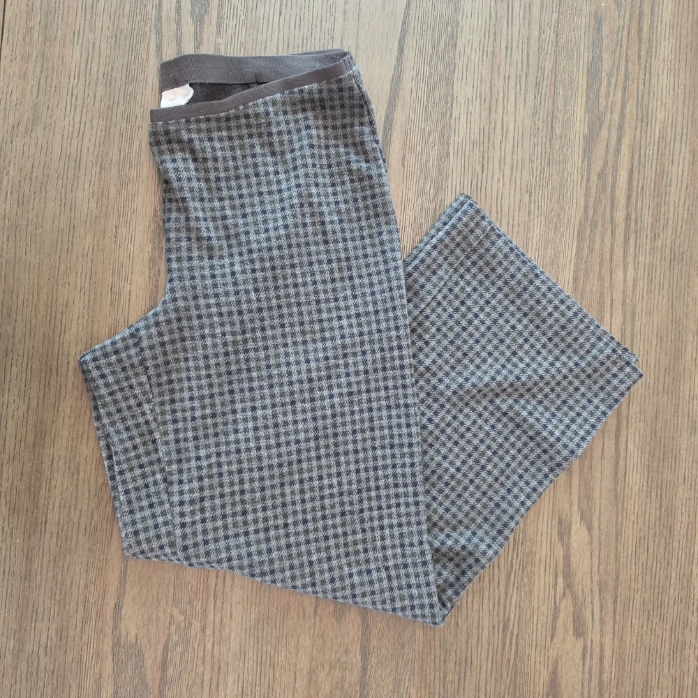 J. Jill Ponte Full Leg Pants Gray Houndstooth Pull On Trousers Medium Petite